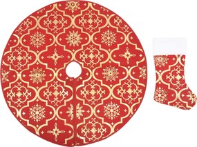 vidaXL luxus piros karácsonyfadísz szoknya zoknival 122 cm szövet