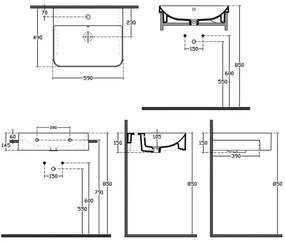 Isvea - Félbeépített mosdó SOTT AQUA 59x49 cm kerámia/fehér