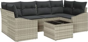 vidaXL Kanapé Szett párnával párnával 7 pcs Világosszürke polirattan