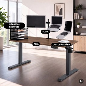 Elektromos íróasztal magasságállítással ergonomikus antracit/dió,1400x700 mm: ARIA