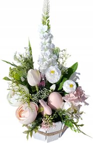 Húsvéti dekoráció nyuszival. Húsvéti koszorú fa kaspóban