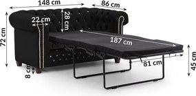 Fekete bársony kinyitható kanapé 148 cm York Blik – Ropez