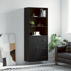 fekete szerelt fa magasszekrény 69,5 x 34 x 180 cm