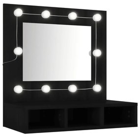 fekete tükrös szekrény LED-ekkel 60 x 31,5 x 62 cm