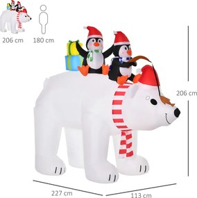 Önfelfújó jegesmedve és pingvinek, LED világítással, felfújóval, 206cm magas
