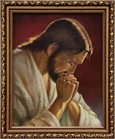 Vászonkép 29x24 Jézus Krisztus Imádkozó Arany Díszített Keret
