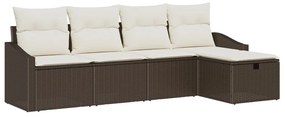 5 darabos Kert Kanapékészlet párnákkal Barna Poly Rattan