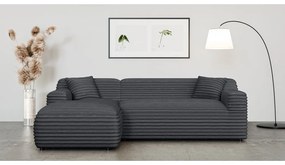 Sötétszürke kordbársony sarokkanapé (bal oldali-heverő résszel) Martin – Ropez