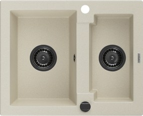 Mexen Carlos  konyhai mosogató gránit 1,5  medence+ pop up szifon 582 x 475 mm, beige, szifon  fekete  - 6518581500-69-B 1,5 medencés