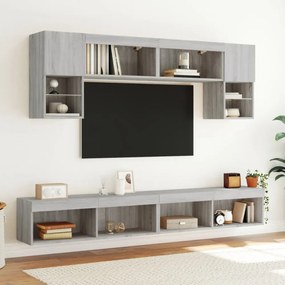 2 db szürke sonoma színű TV-szekrény LED-ekkel 100x30x30 cm