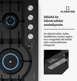 Klarstein Ignito gázfőzőlap, 8 kW, öntöttvas tartókkal, időzítő, hőmérsékletszabályozás