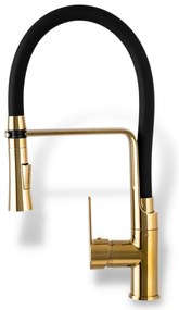 Gamma Vegas, szabadon álló magas konyhai csaptelep rugalmas karral és spray-vel, fekete matt-arany fényes, GMA-BVSK-GD