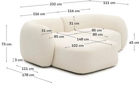 Krémszínű zsenília sarokkanapé (bal oldali-heverő résszel) Martina – Kave Home