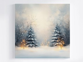 Poszter Kert Erdő Fák Lucfenyő Karácsonyfa Fények 40x40