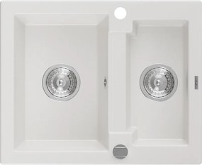 Mexen Carlos 1,5-medencés gránit mosogató 582 x 475 mm, fehér, krómozott szifon - 6518581500-20