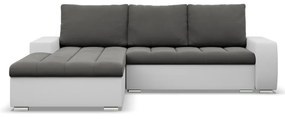 Toronto sarokkanapé, 2 ágyneműtartóval, bársony + műbőr, baloldali, szürke - fehér