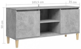 betonszürke TV-szekrény tömör falábakkal 103,5 x 35 x 50 cm