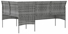 szürke polyrattan L-alakú kanapé párnákkal