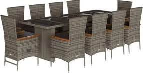 vidaXL 11 részes szürke polyrattan kerti ülőgarnitúra párnákkal