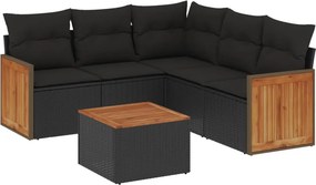 vidaXL 6 részes fekete polyrattan kerti ülőgarnitúra párnákkal