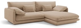 Bézs bársony sarokkanapé (jobb oldali-heverő résszel) Torino – Micadoni