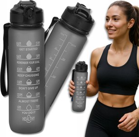 Tressari Motivációs vizes palack kulacs fekete 1l Bpa Free fogantyúval