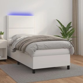 fehér műbőr rugós ágy matraccal és LED-del 90x190 cm