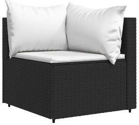 2 db fekete polyrattan kerti sarokkanapé párnákkal