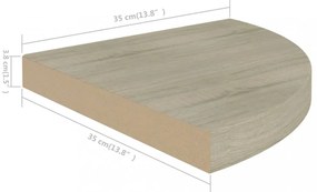 2 db tölgyszínű MDF lebegő sarokpolc 35 x 35 x 3,8 cm