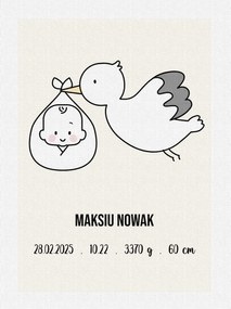 Vászonkép Személyre szabás Gyermek születése Dátum Név Gólya