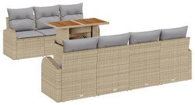 8 Részes Kert Sofaszett Párnákkal Bézs Poly Rattan, 2-Személyes Kert Sofa Tárolóval és Párnákkal Bézs Poly Rattan