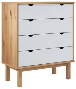 OTTA barna-fehér tömör fenyőfa fiókos szekrény 76,5x39,5x90 cm