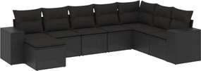 vidaXL 8 részes fekete polyrattan kerti ülőgarnitúra párnákkal