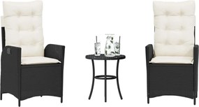 vidaXL 3 részes fekete polyrattan bisztrógarnitúra párnával