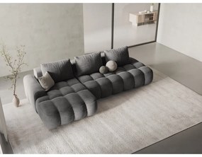 Szürke bársony kinyitható-tárolóhelyes sarokkanapé (bal oldali-heverő résszel) Linz – Cosmopolitan Design