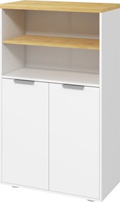 Kleankin Fürdőszobai Tárolószekrény 2 Ajtóval és 2 Nyitott Rekeszsel, mérete: 60Sz x 30M x 102Ma cm, fehér és natúr | Aosom