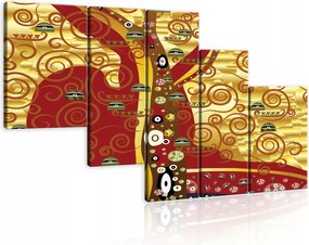 Vászonkép 170x100 moduláris életfa Klimt modernizmus arany piros spirálok