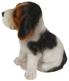 Beagle kiskutya polyresin szobor, fekete foltos, kültéri és beltéri dekorációs kiegészítő