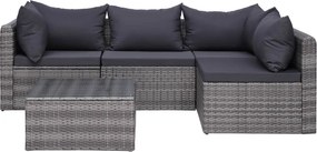 vidaXL 5 részes szürke polyrattan kerti bútorszett párnákkal