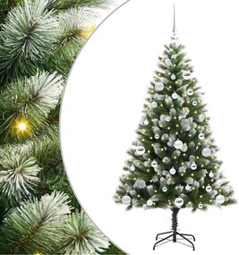 vidaXL Műanyag csuklós karácsonyfa bolyhos hóval Zöld és fehér 150 cm