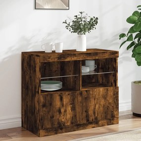 füstös tölgy színű tálalószekrény LED-ekkel 81 x 37 x 67 cm