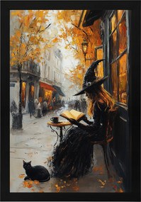 Poszter Keret Fa Boszorkány Kávézó Macska Ősz Kávé 40x60