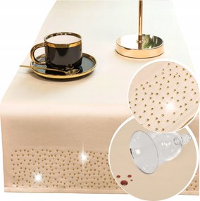 Asztali Futófelület Gyémánt 40x160 Bézs Arany strassz Foltálló Dekoratív