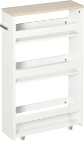 Kleankin 3-szintes Keskeny Fürdőszobai Tárolószekrény Oldalsó Fogantyúval és Kerekekkel Konyhához és Nappaliba Modern Stílus 48x15x80 cm Fehér | Aosom