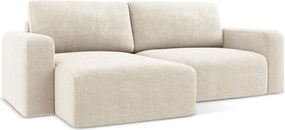 Krémszínű zsenília kinyitható-tárolóhelyes sarokkanapé (bal oldali-heverő résszel) Kona – Makamii