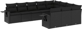 vidaXL 10 részes fekete polyrattan kerti ülőgarnitúra párnákkal