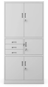 Fém iratszekrény széffel és fiókokkal FILIP II, 900 x 1850 x 400 mm, szürke