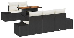 6 darabos kerti étkező szett párnákkal fekete poli rattan akácia