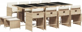 vidaXL 13 részes bézs polyrattan kerti étkezőgarnitúra párnákkal