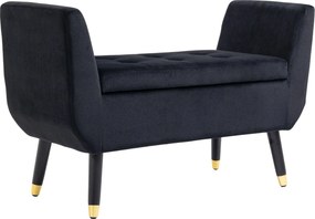 HOMCOM Tárolós Pad Karfával, Velúrnak Tűnő Kárpitozott Pad, Tárolódoboz Fa Lábakkal, Pad Nappaliba, Hálószobába, Előszobába 107 x 42 x 65 cm, Fekete |